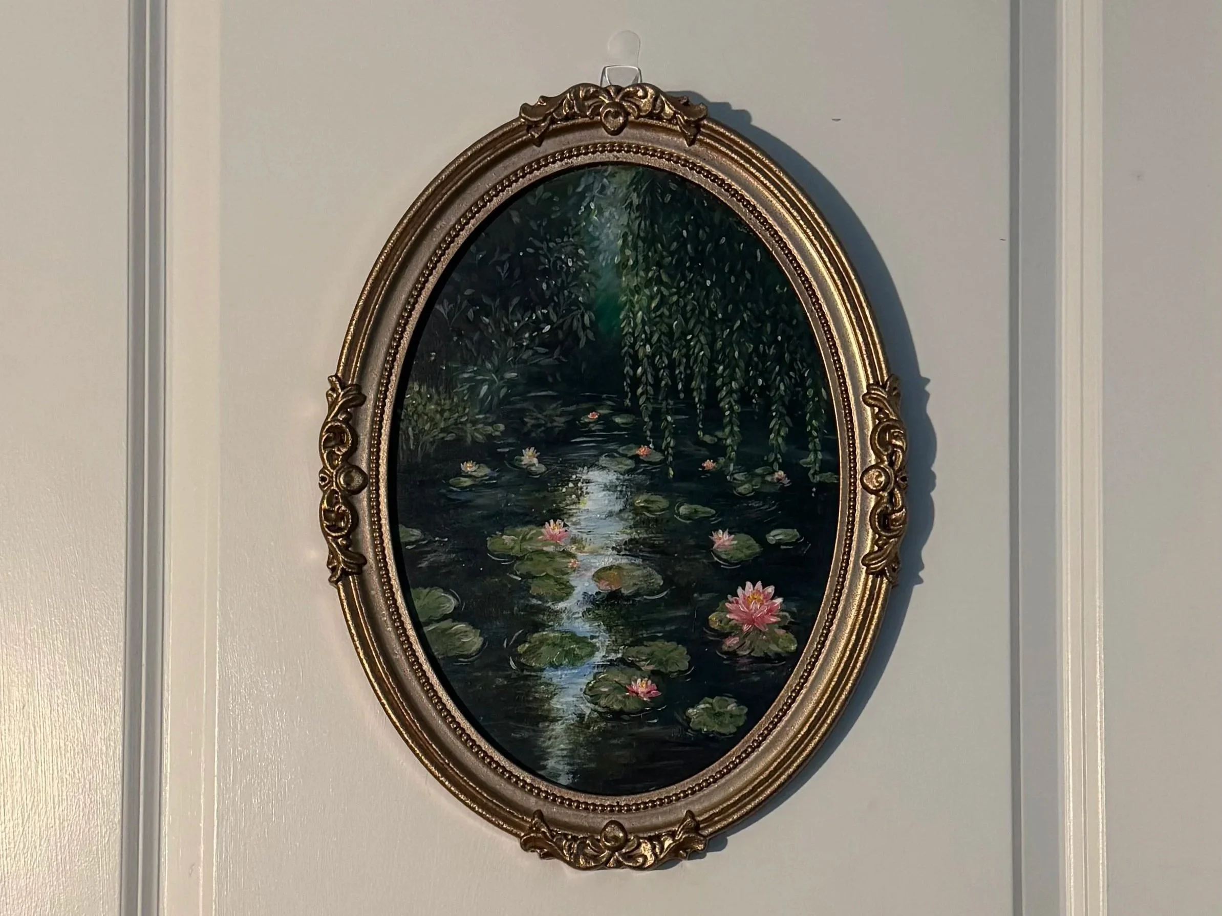 Moonlit Lilies Under a Willow