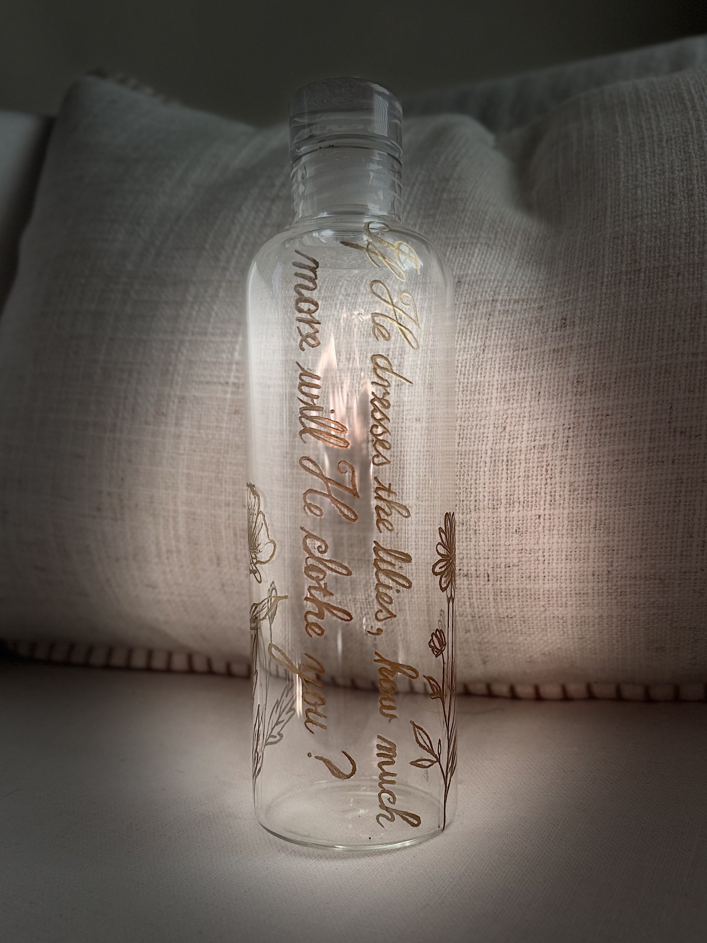 If He Dresses the Lilies - Glass Water Bottle