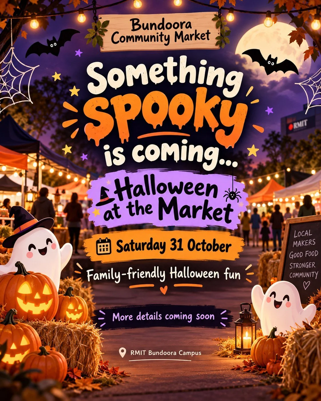 🎃👻 SOMETHING SPOOKY IS COMING TO BUNDOORA&hellip; 🕸️🦇

We've got a little trick up our sleeve&hellip; and it's going to be a real treat! 🍬✨

This Halloween, Bundoora Community Market is getting a SPOOKTACULAR makeover! 🎃

Think costumes, spooky