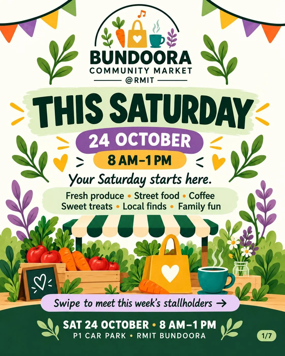 Come for your weekly shop, stay for a bite and a browse! 🌿☕

We&rsquo;re back this Saturday with fresh produce, pantry favourites, delicious bakes, street food and plenty of local finds to explore at Bundoora Community Market.

Swipe through this we