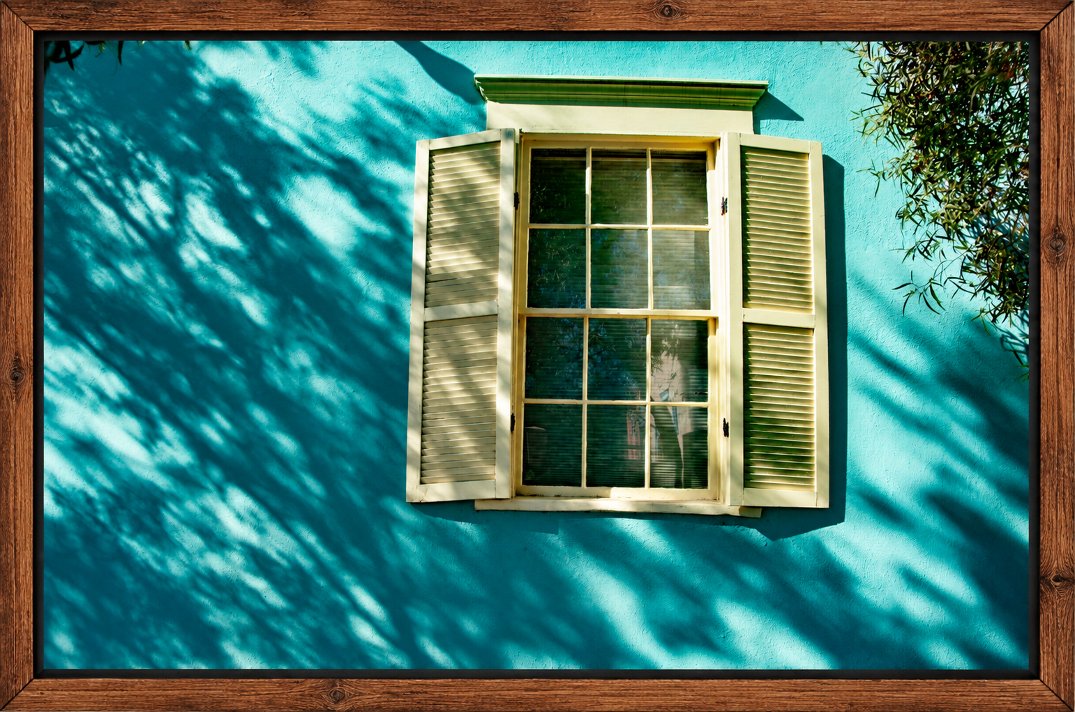 Turquoise Wall and Sunlit Shutters.png