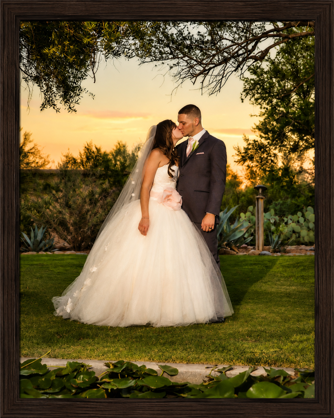 Framed Sunset Garden Wedding Kiss.png