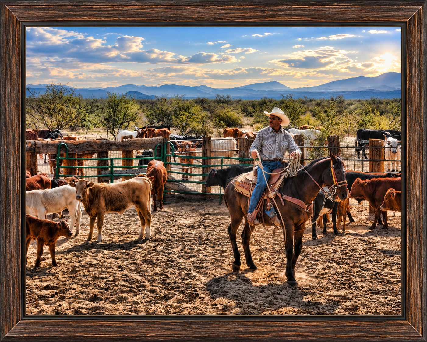 Framed Cowboy Roundup at Sunset.png