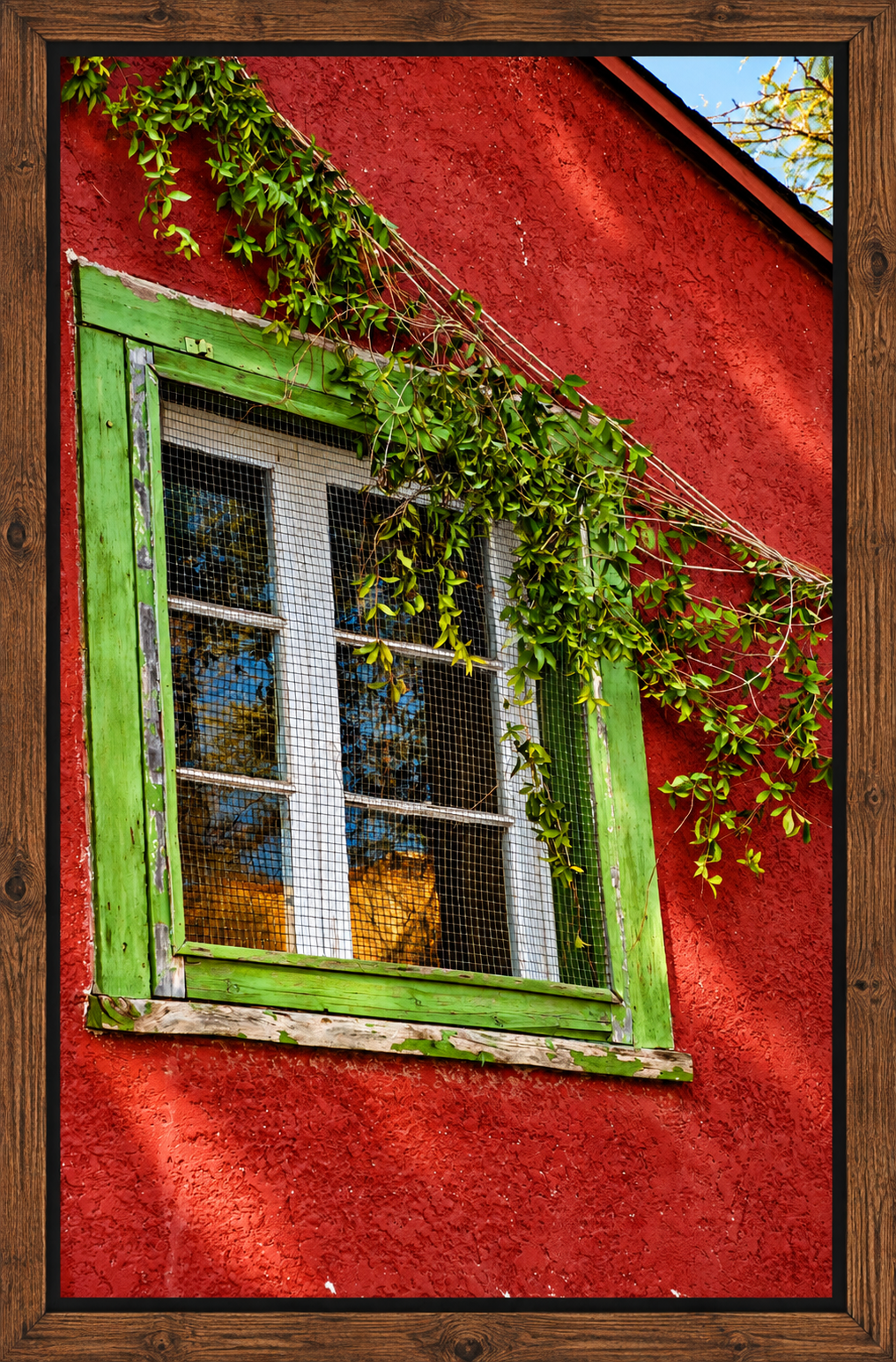 Framed Rustic Red Wall Window with Vines.png