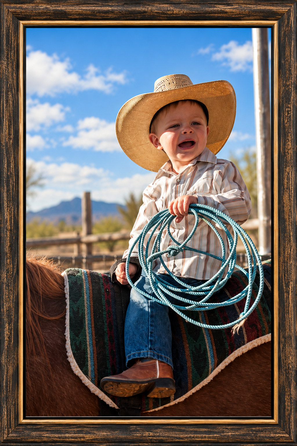 Framed Little Cowboy on Horseback.png