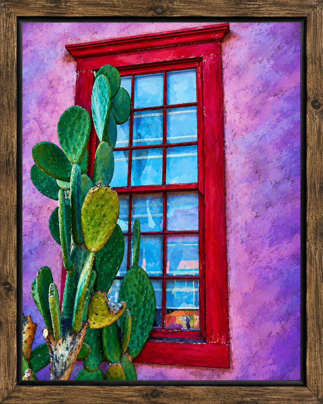 Framed Purple Wall with Red Window and Cactus.png