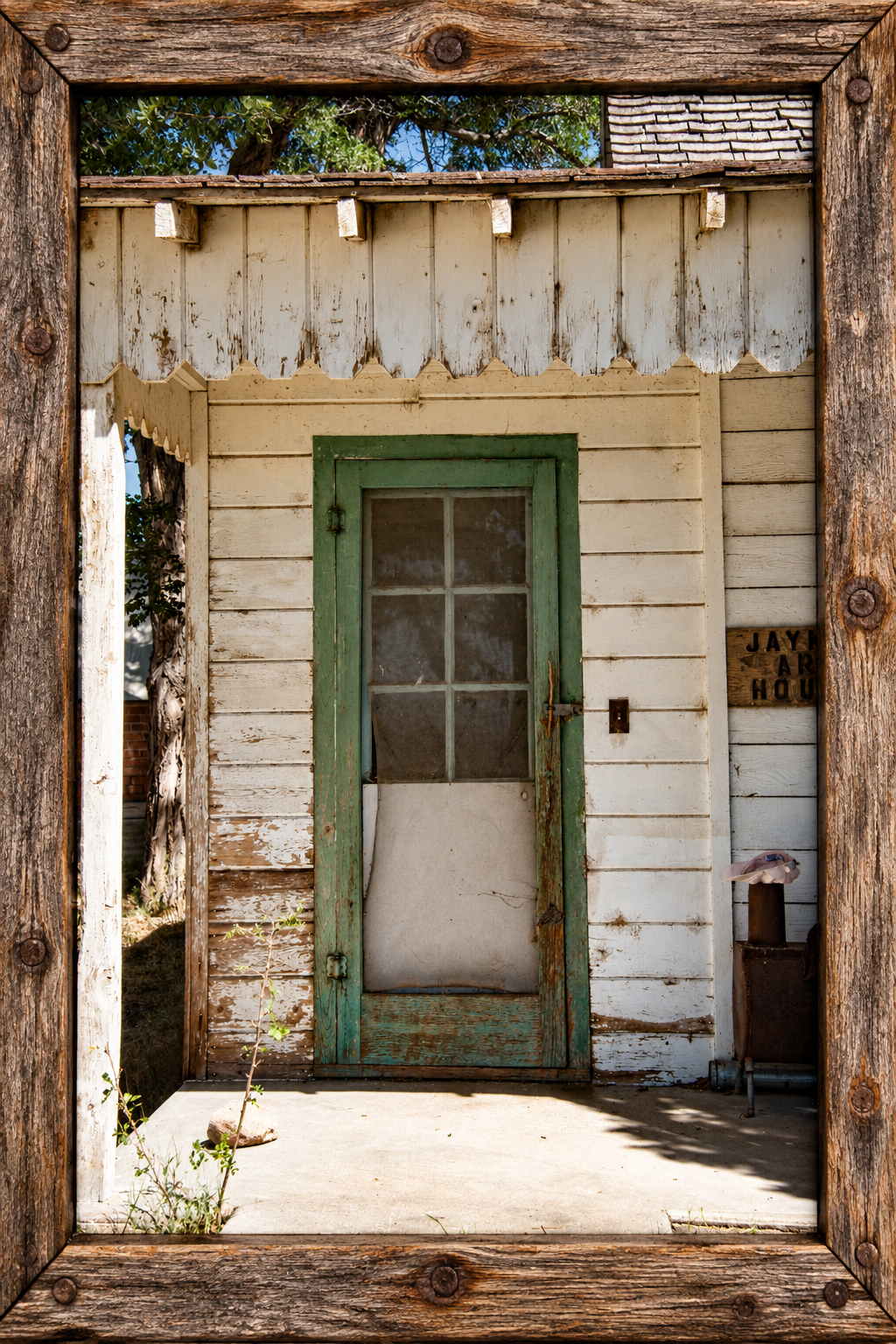 Weathered Farmhouse Door in Reclaimed Wood Frame.png