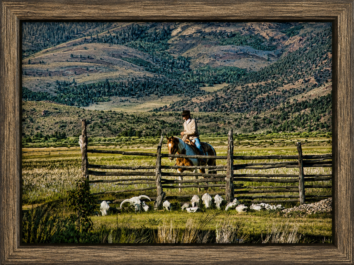 Framed Western Ranch Valley Scene.png