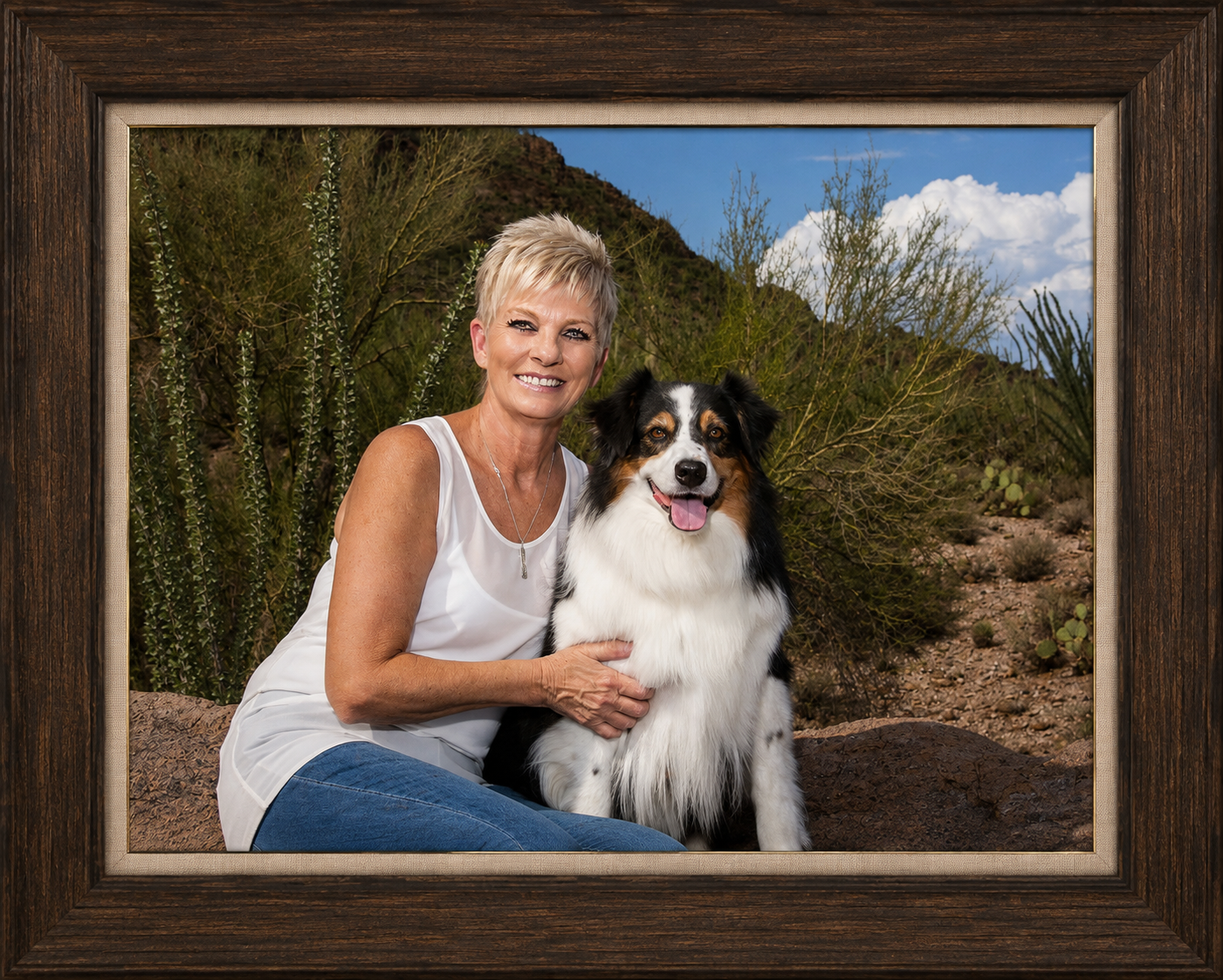 Framed Desert Portrait of Woman and Dog.png