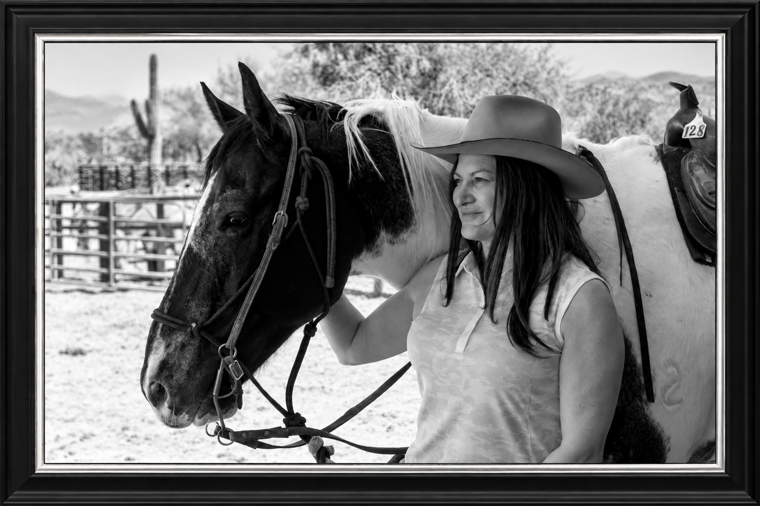 Framed Monochrome Portrait of Horse and Rider.png