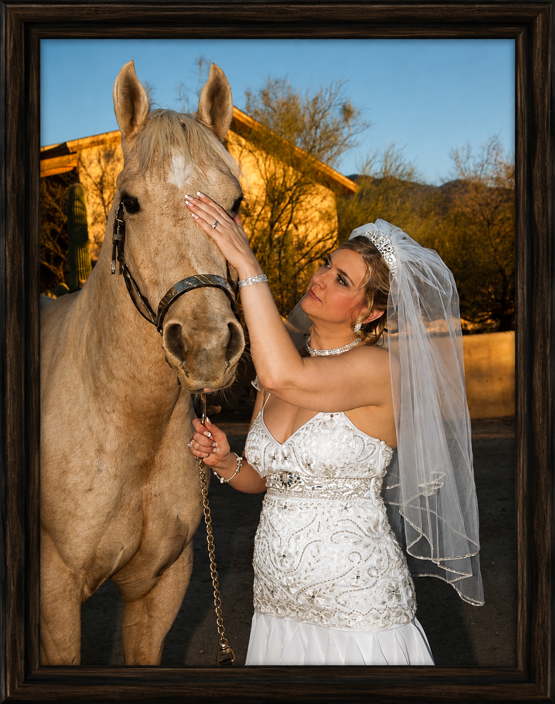 Golden Hour Bride and Palomino Horse.png