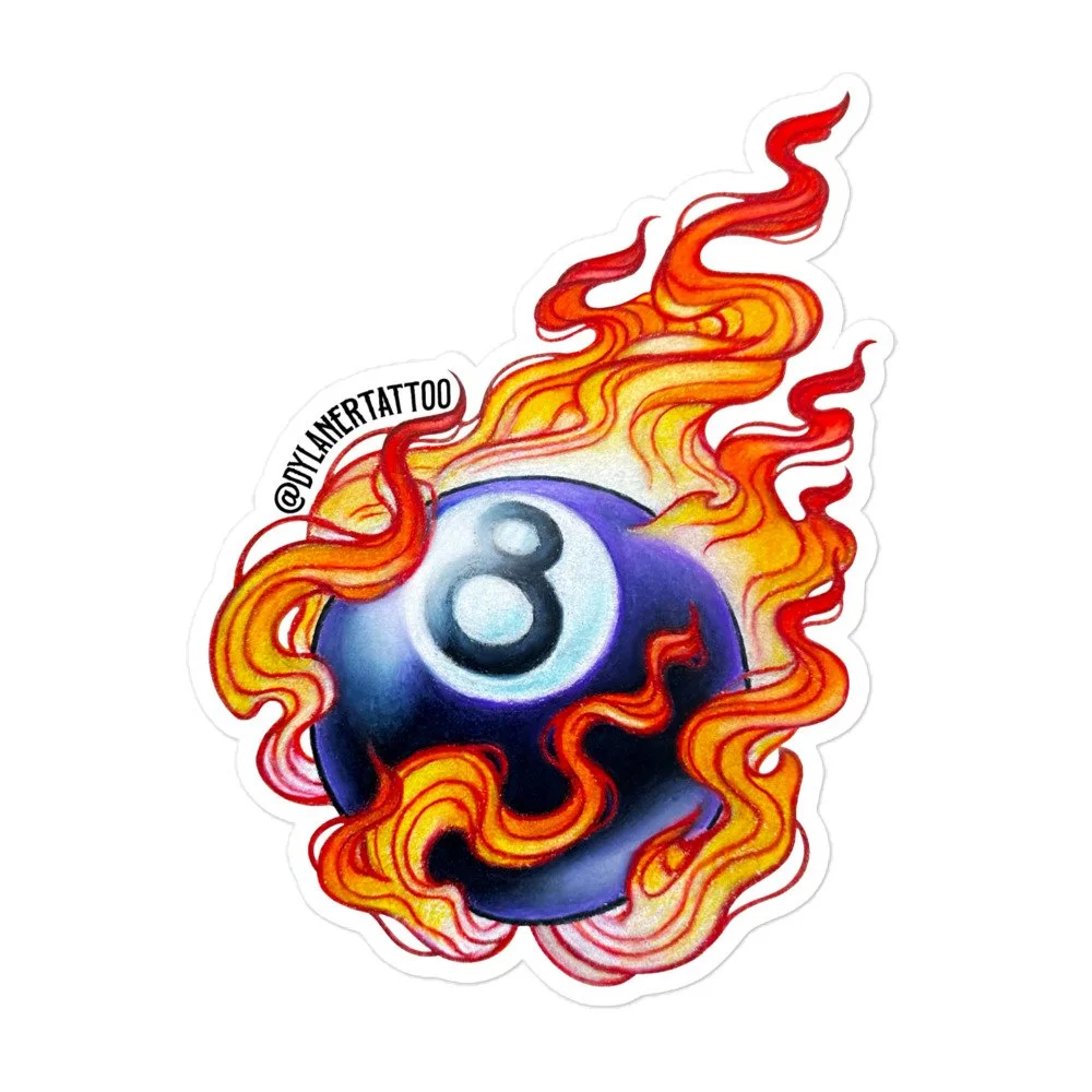 Flaming 8-Ball Sticker
