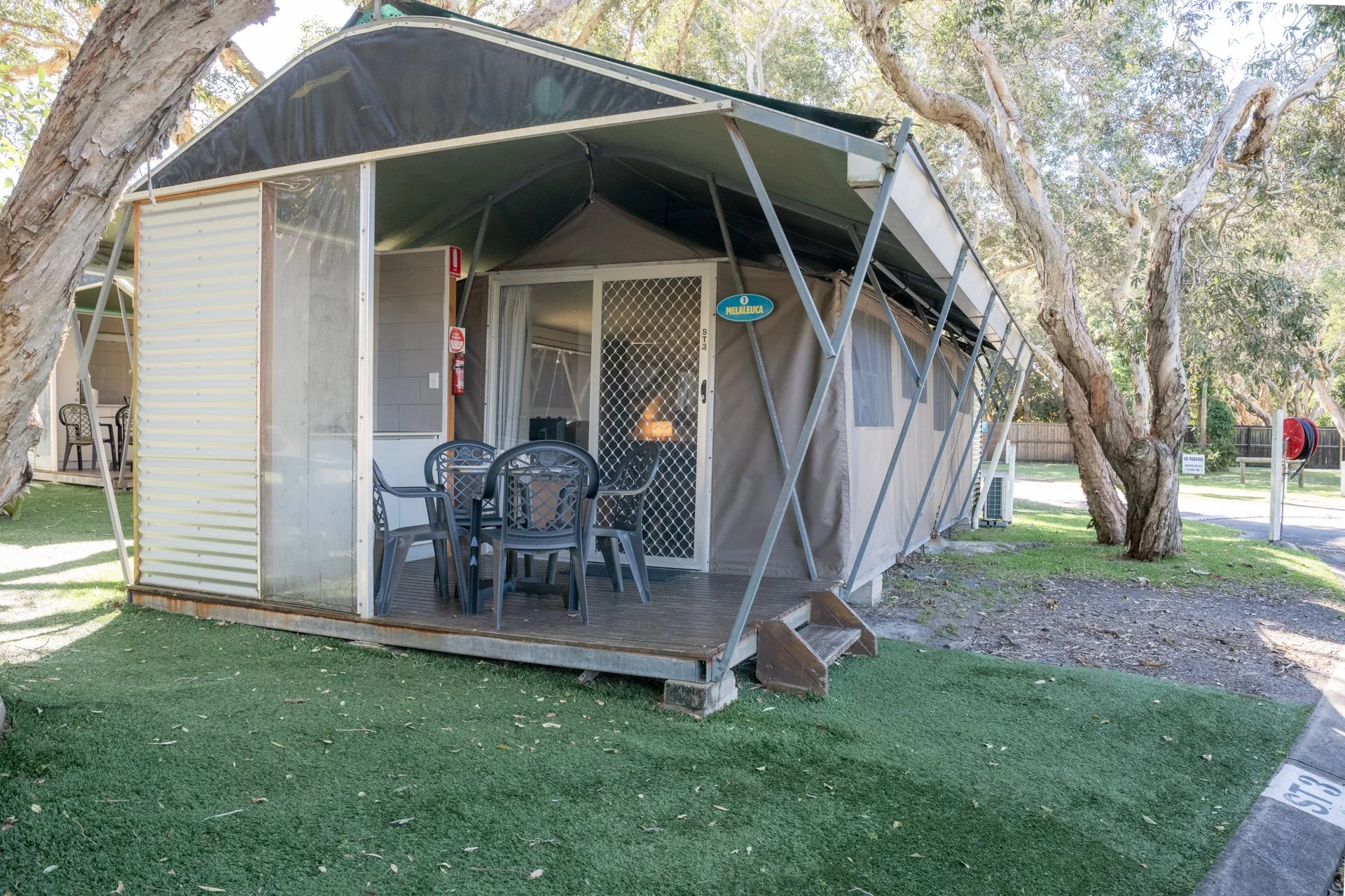 Tidy outdoor space ready for real estate photography shooting without any vehicle in the way