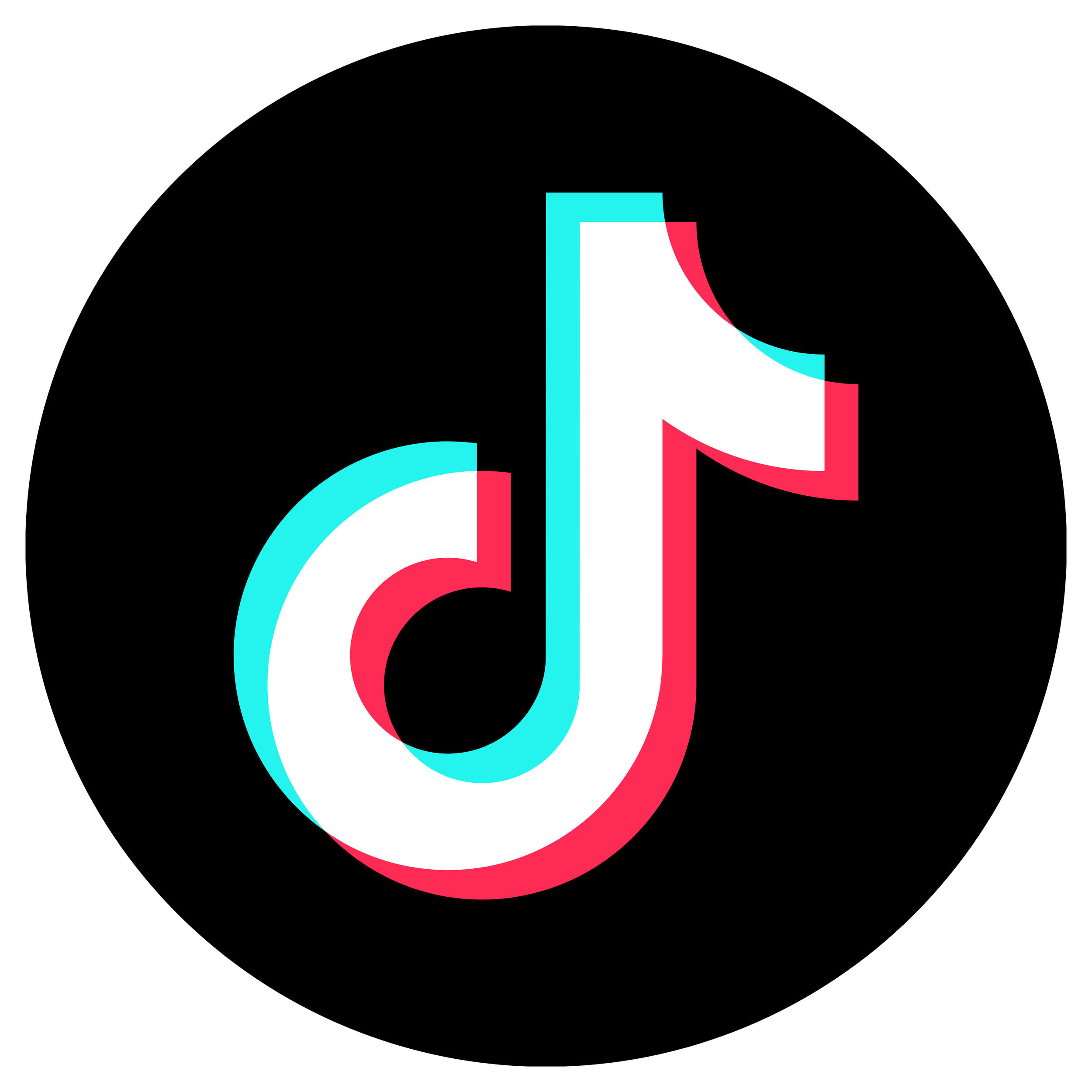 The TikTok logo, featuring a black background with a white musical note outlined in cyan and red.