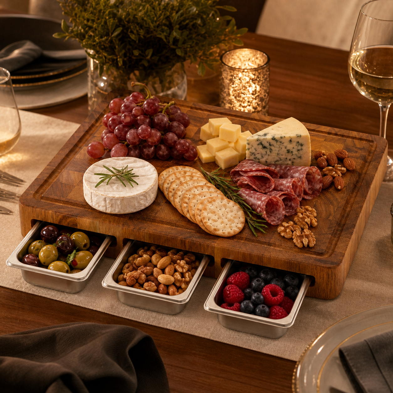 Elegant Wooden Charcuterie Board with Compartments