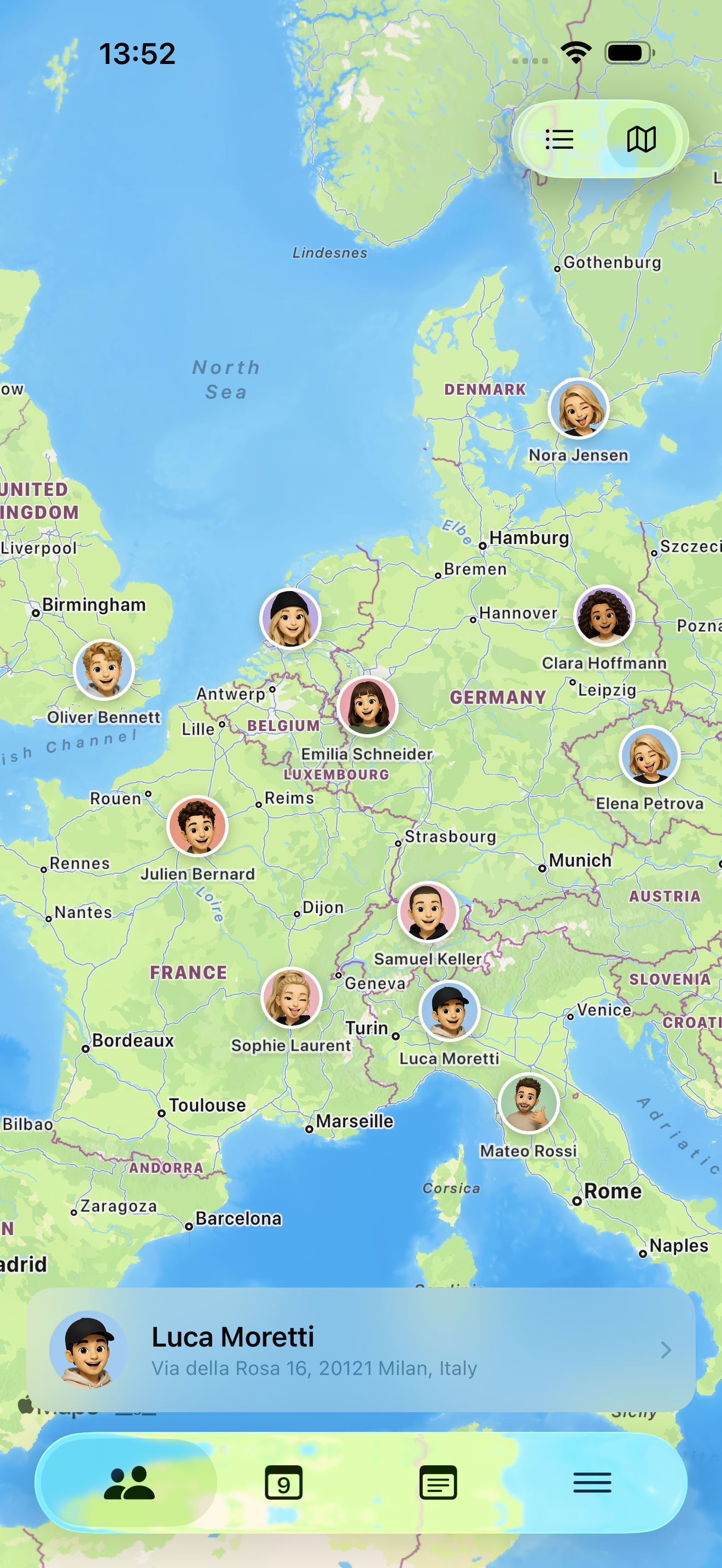 Contacts on a map