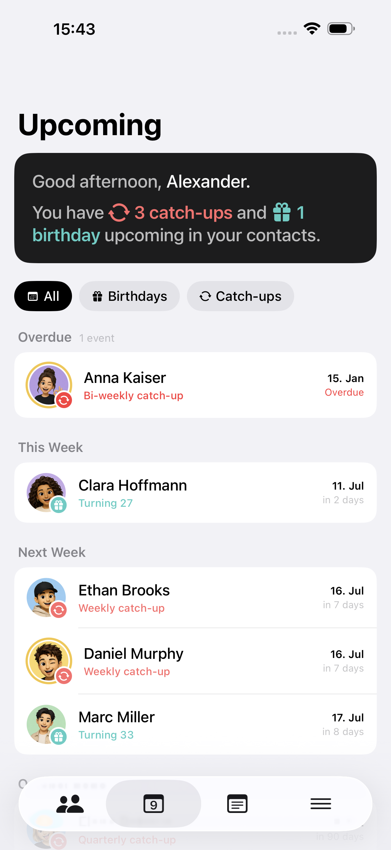 Persodex' personal crm app view