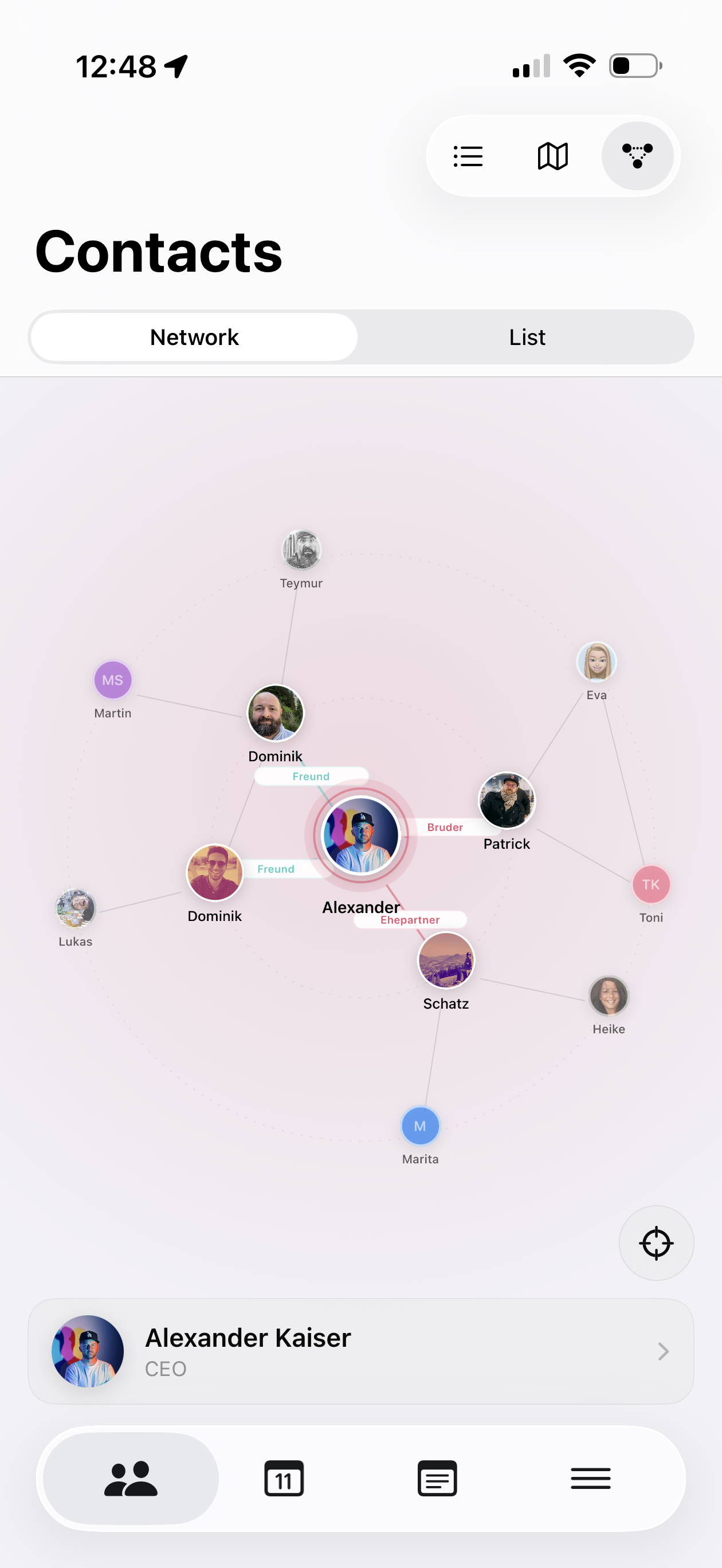 Relationship Network Graph in the Persodex App