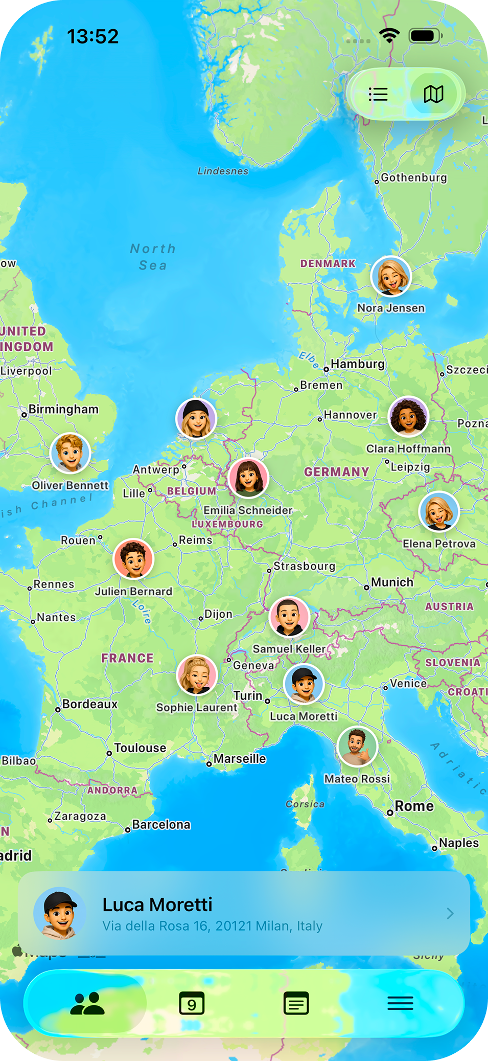 Contacts on map view