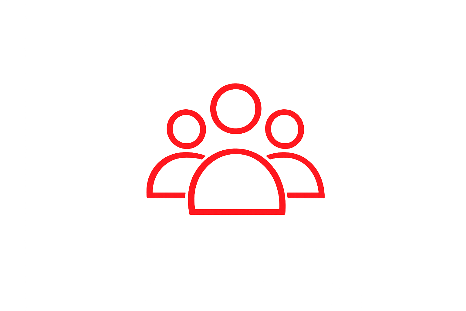 Icon of three red outlined human figures representing a group or community, set against a transparent background
