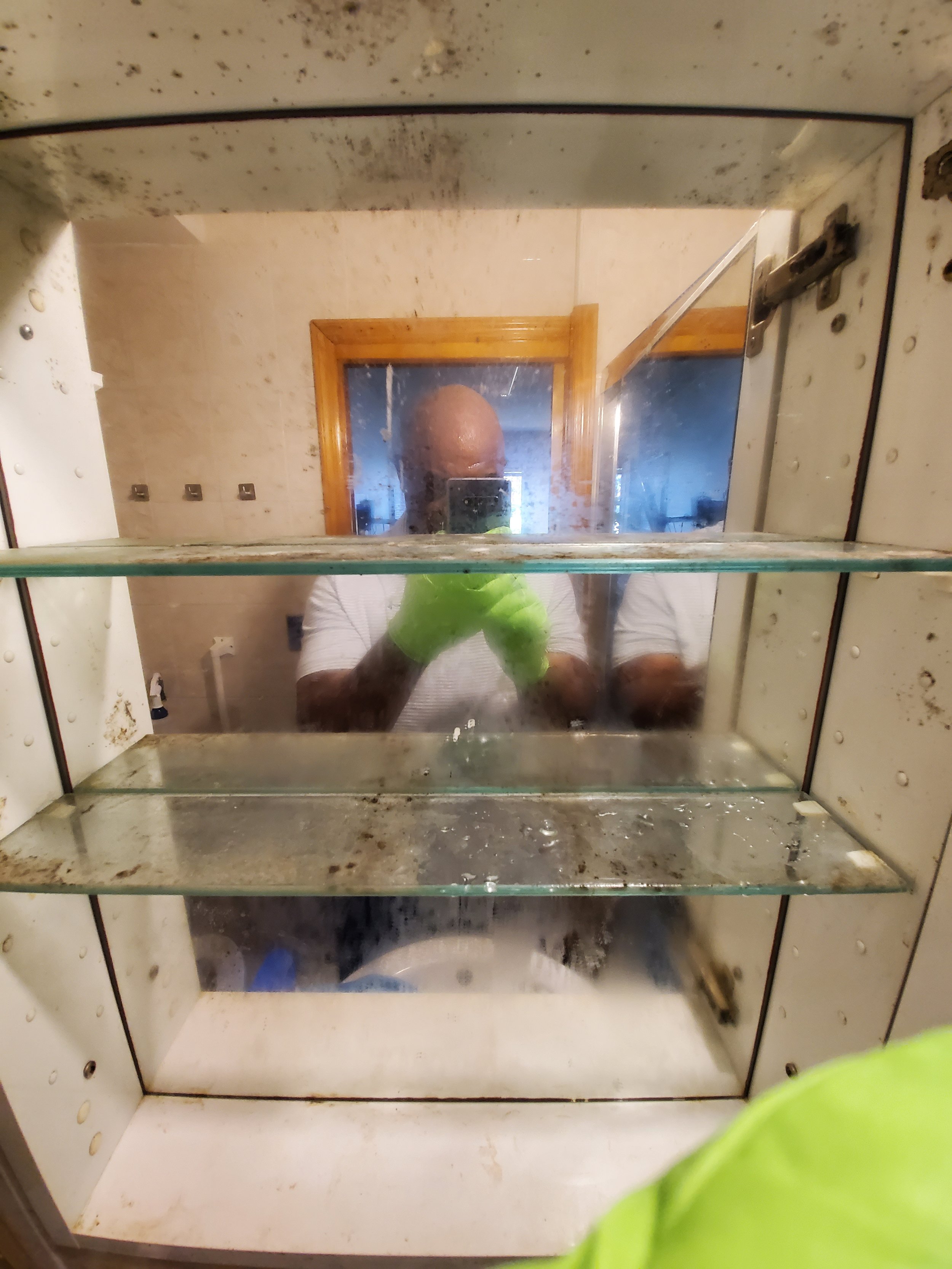 Bathroom cabinet with mildew - BEFORE  DEEP CLEANING