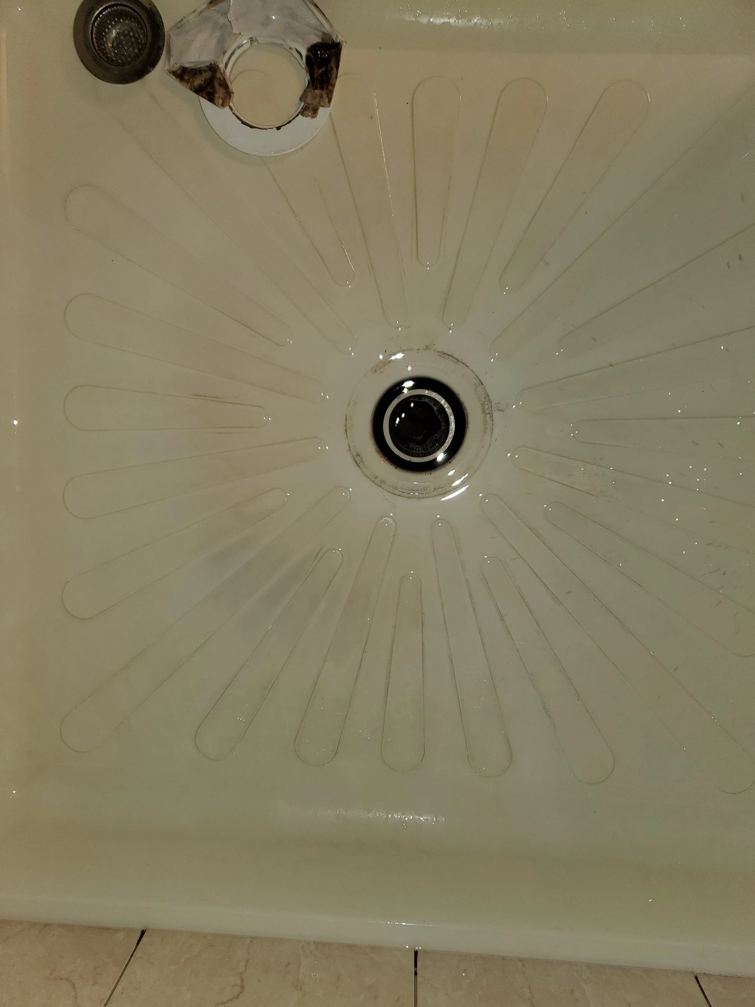 Close-up of shower drain - AFTER CLEANING
