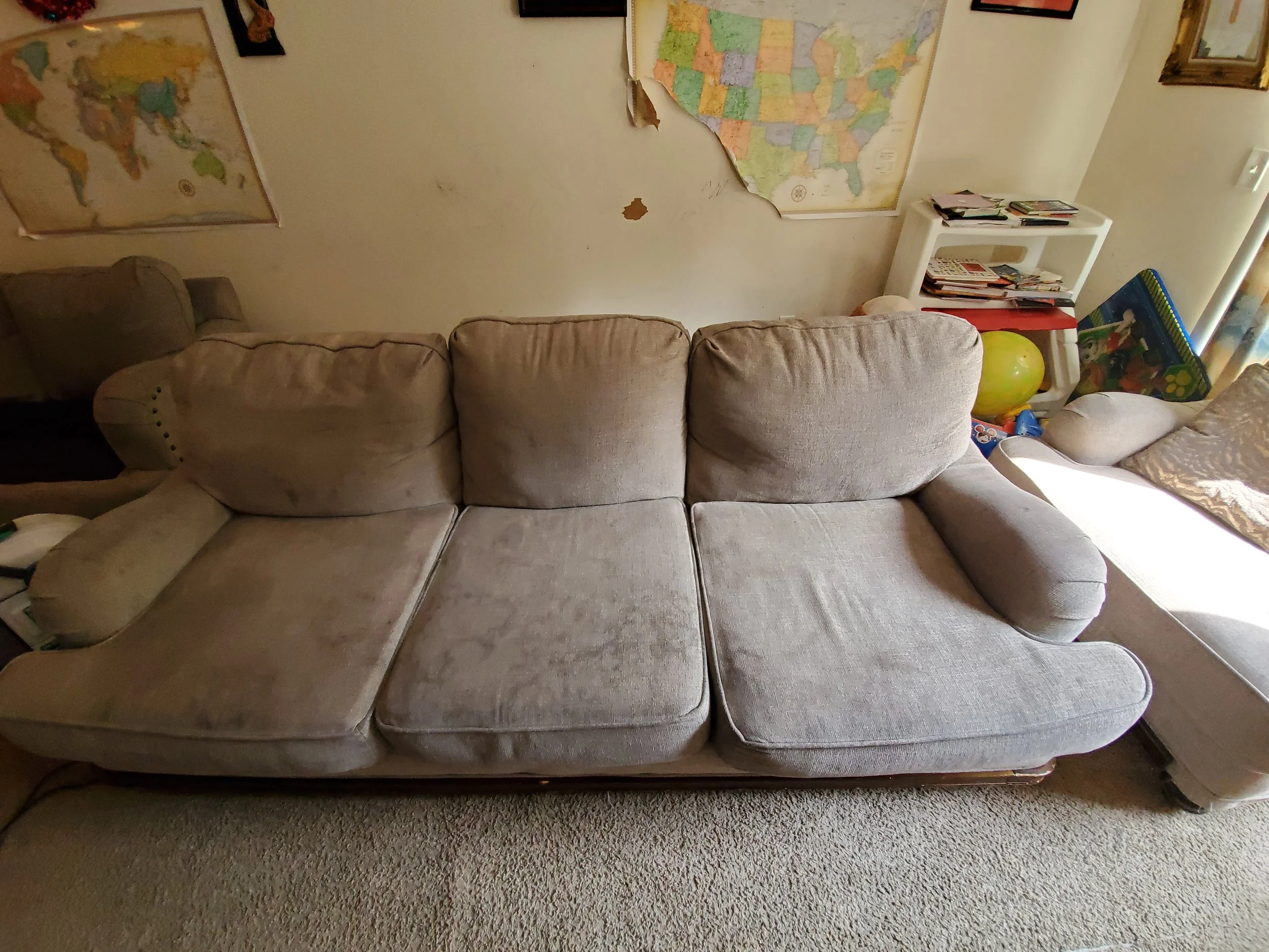 Sofa with stains - BEFORE UPHOLSTERY CLEANING