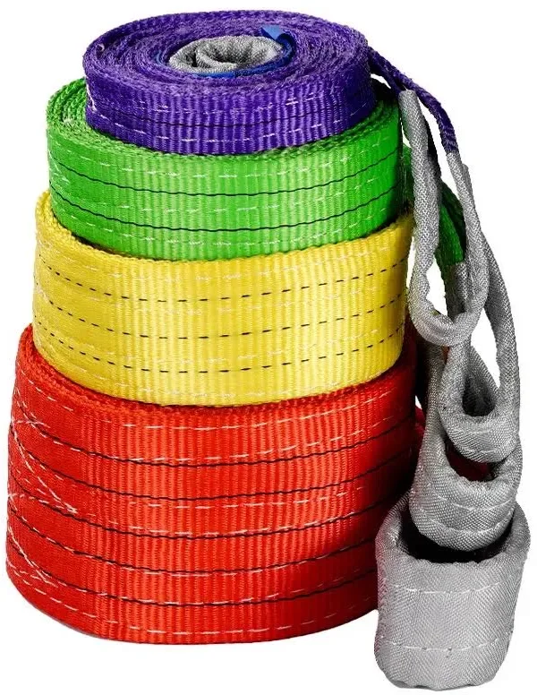 Cinghie di resistenza colorate impilate una sopra l'altra, in viola, verde, giallo, arancione e grigio, con anelli collegati.