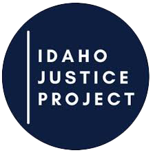 Idaho Justice Project logo with white text on dark blue background