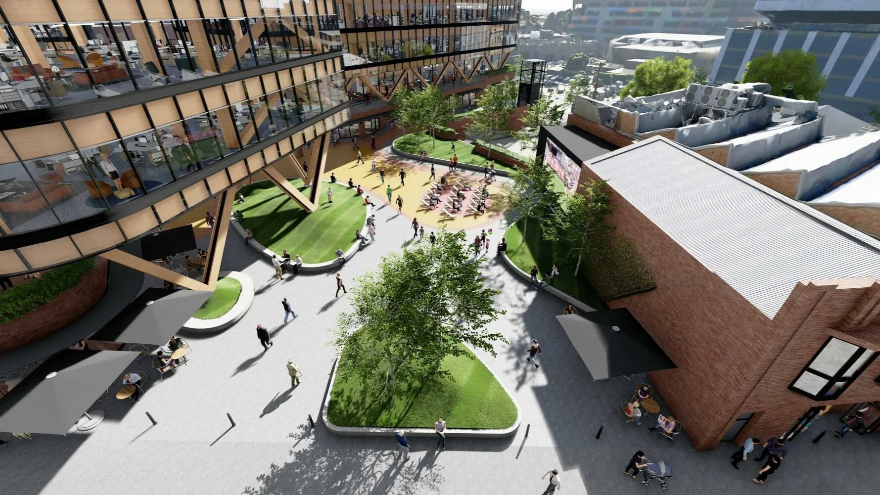 Digital rendering of the Geelong Civic Centre outdoor communal space that Civic Collective supported Quintessential Equity to secure as a $100M construction project.