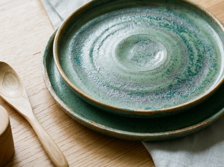 ceramics plate mugs firing glazes green