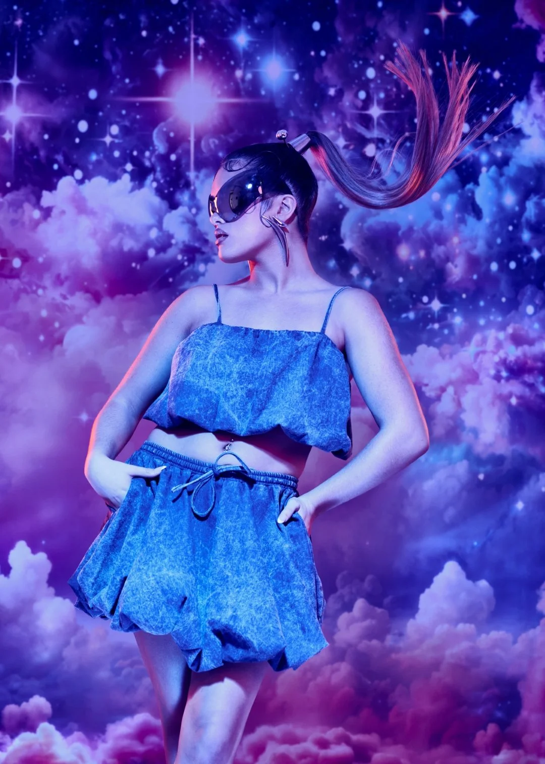Betty Bubble Acid Wash Denim Top