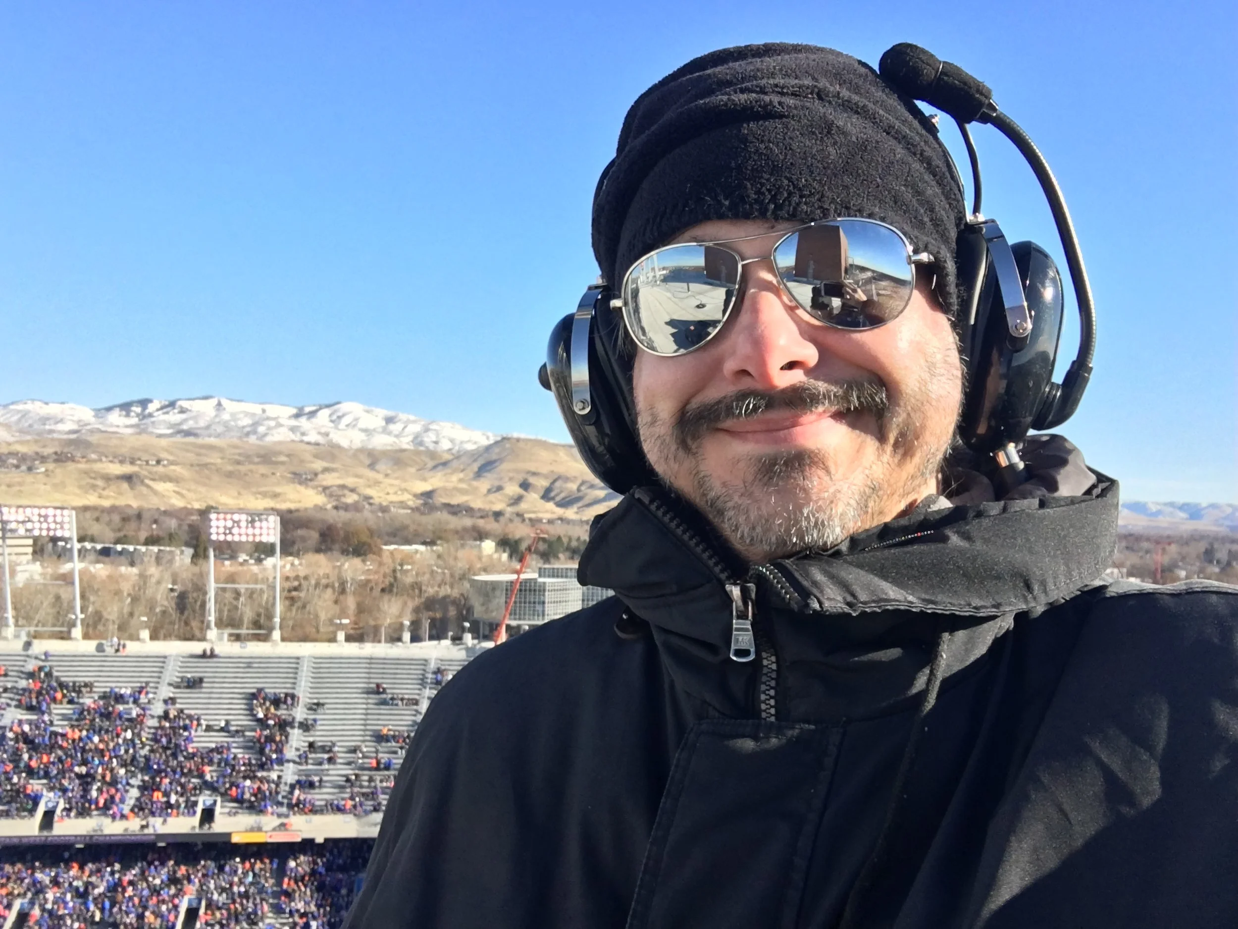Seth Randal working on the roof of the Boise State University Albertson's Stadium.