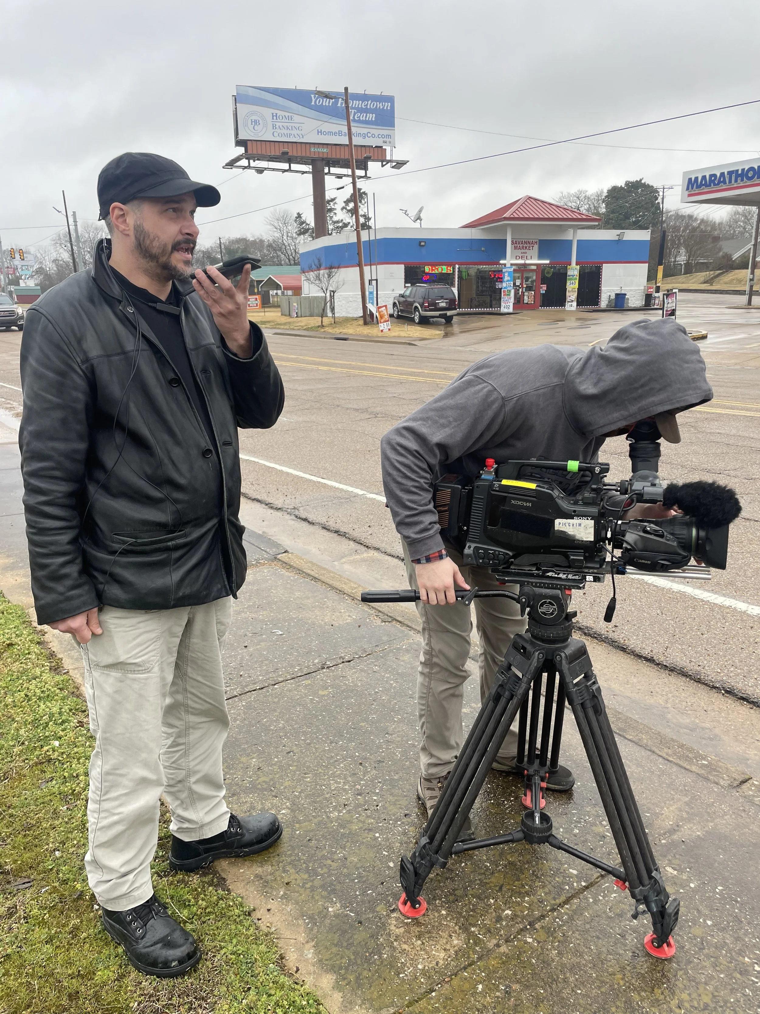Seth Randal taking notes during a Discovery Channel shoot in Tennessee.