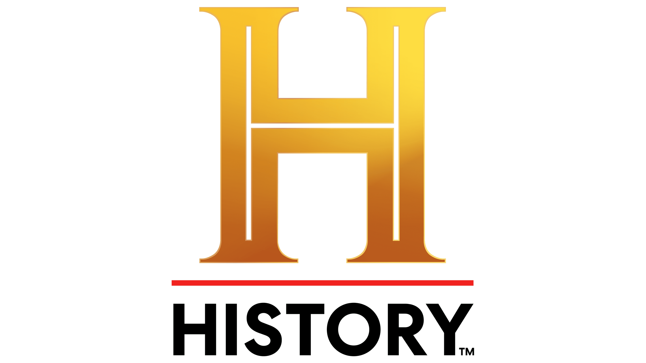 Logo of History Channel featuring a large stylized gold letter H and the words 'HISTORY' in bold green and black letters below.