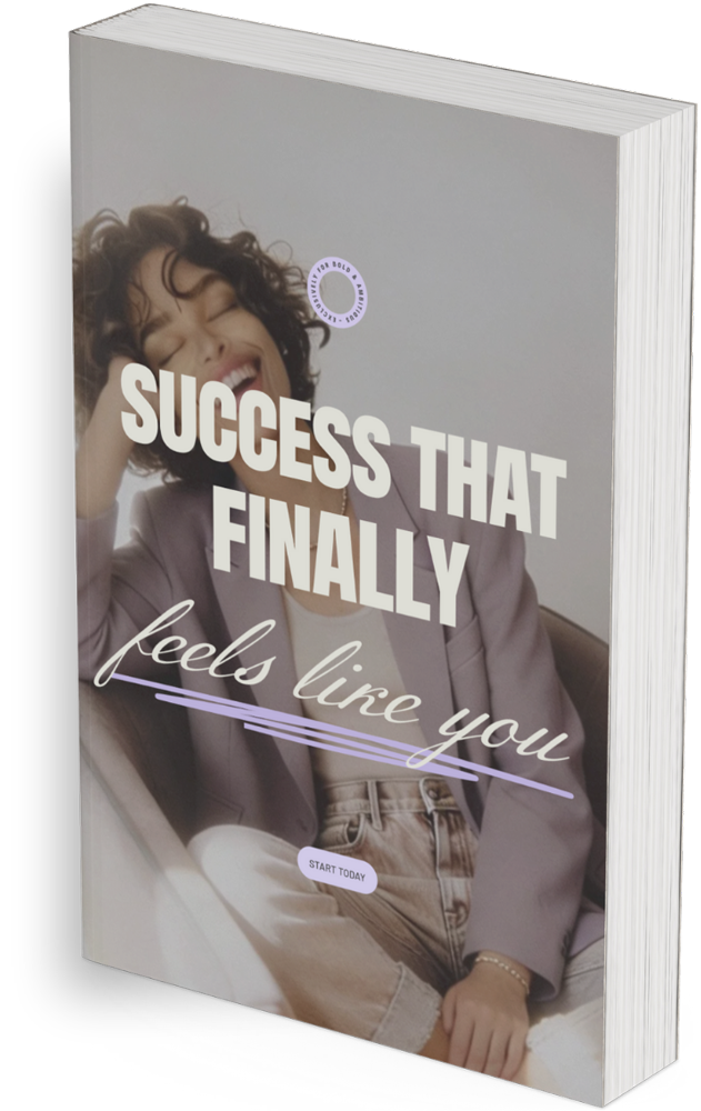 A book cover featuring a woman with curly hair smiling, wearing a blazer and casual pants, with large bold text that says "SUCCESS THAT FINALLY feels like you" and a small button that says "START TODAY."