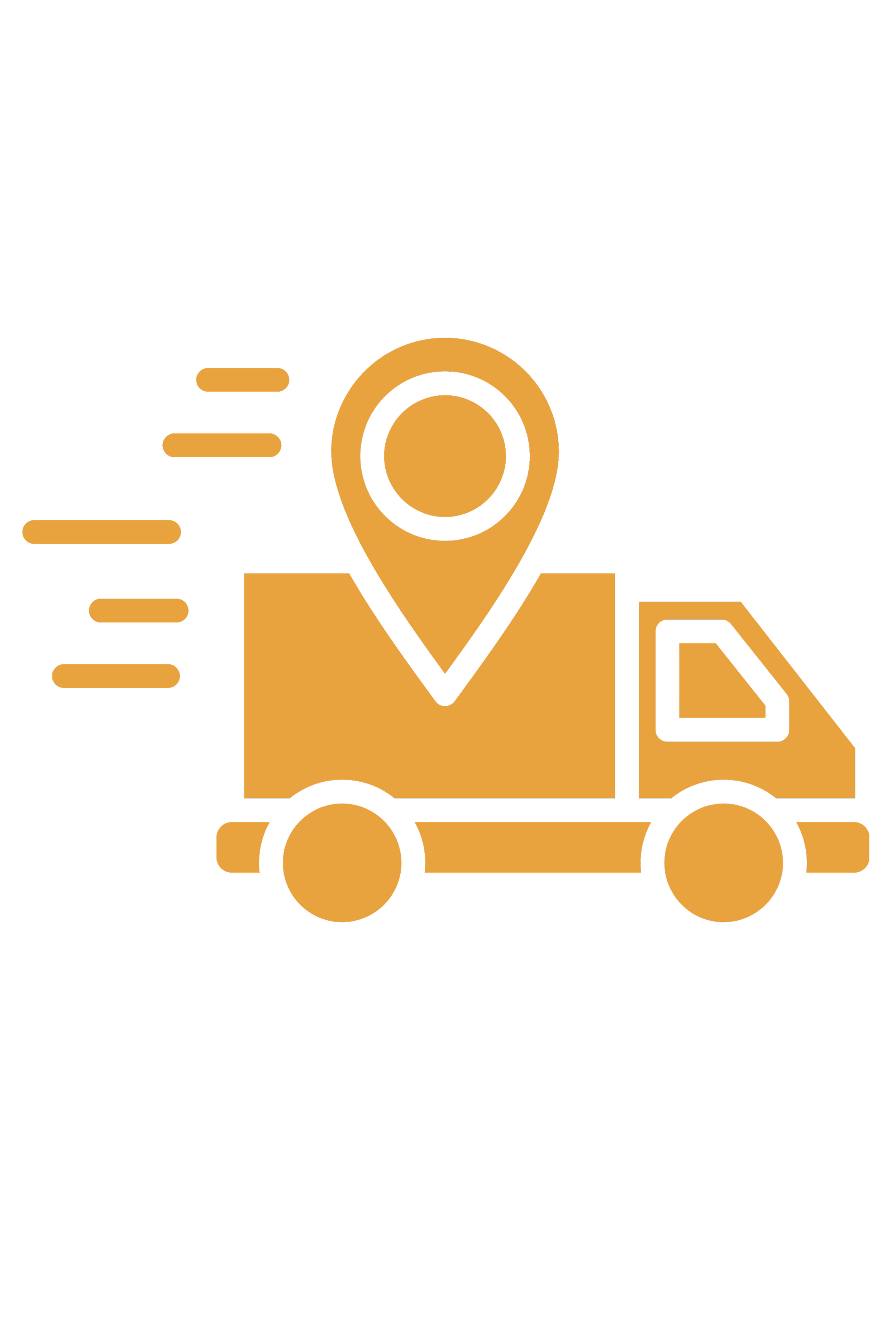 A minimalist illustration of a delivery person riding a vehicle, with motion lines indicating speed, wearing a cap and a vest.