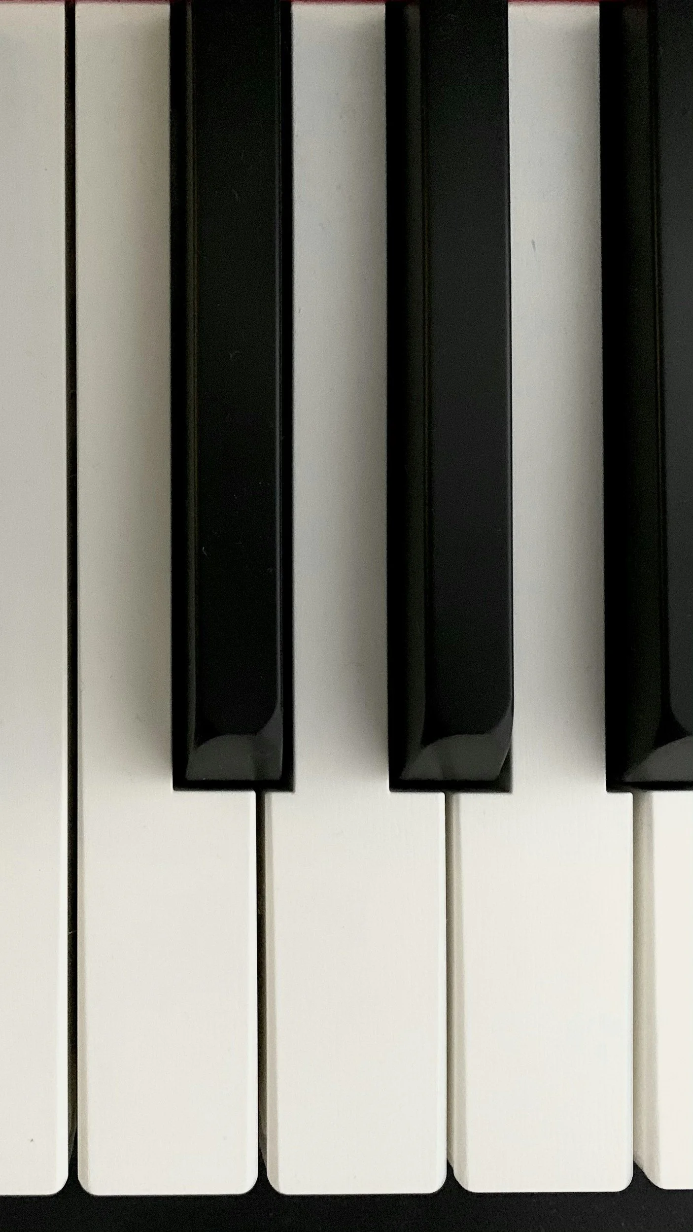 Close-up of a piano keyboard showing white and black keys.