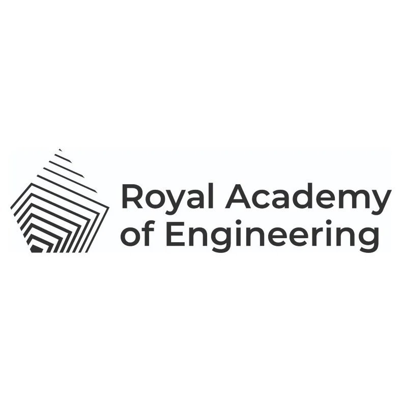 Black and white logo of the Royal Academy of Engineering with a geometric emblem and text