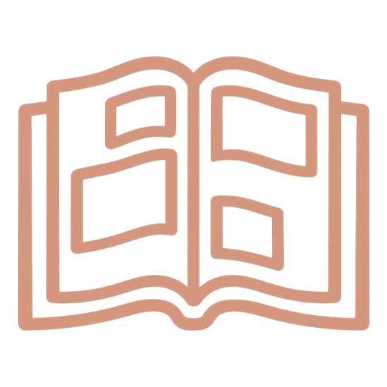 Outline drawing of an open photo album or scrapbook with blank photo placeholders.