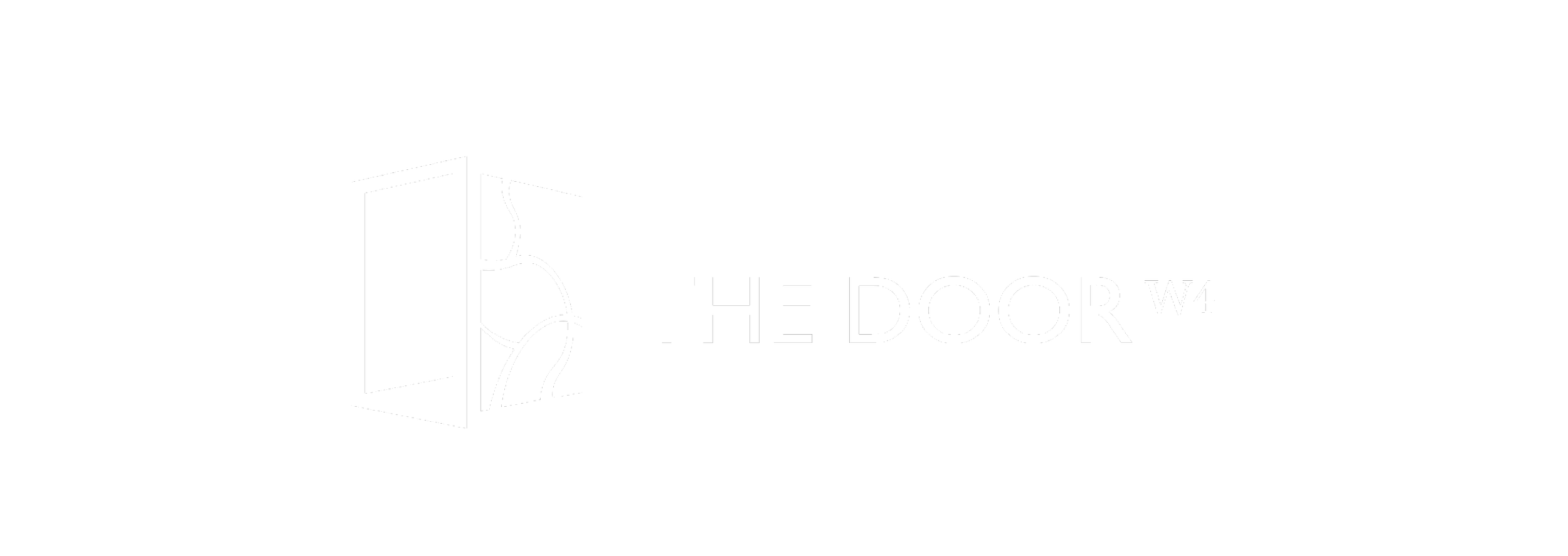 Logo for 'The Door W4' featuring an open door with abstract lines inside, on a black background.
