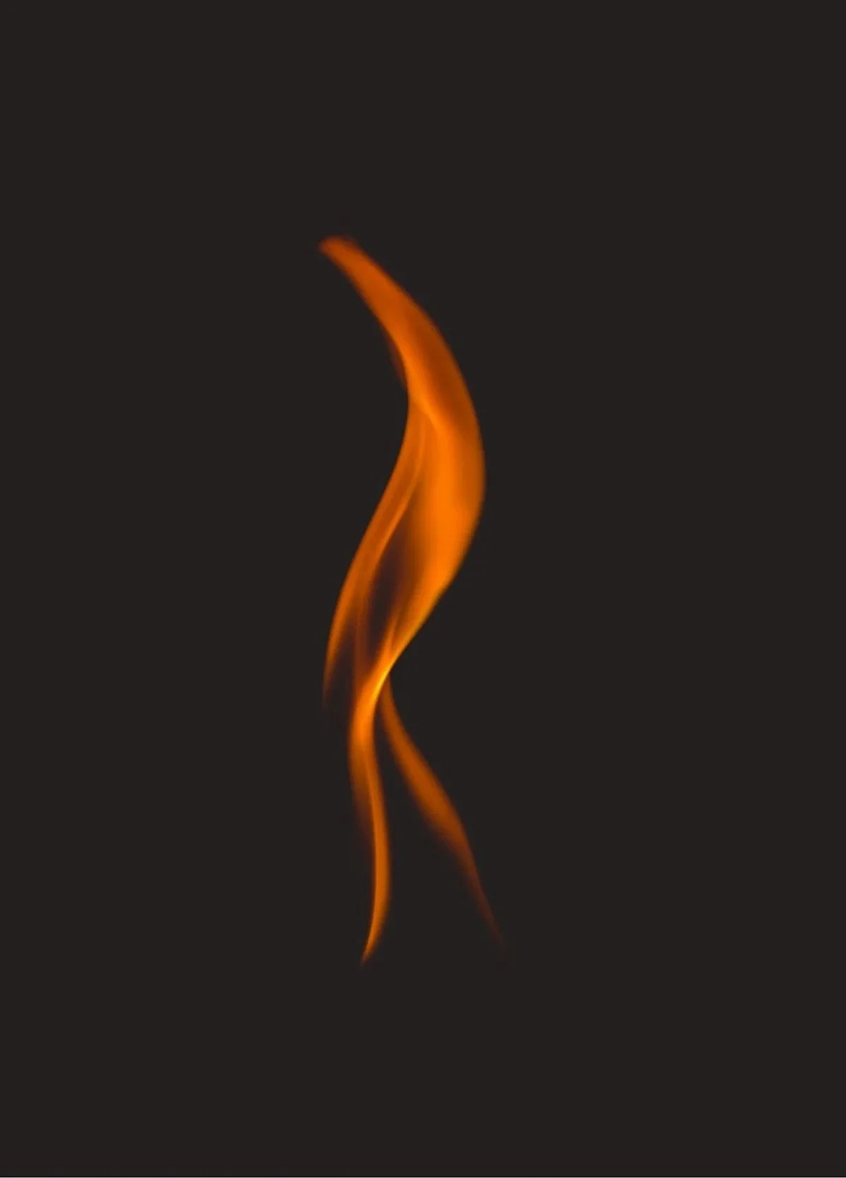 Close-up of a single twisted flame against a black background.