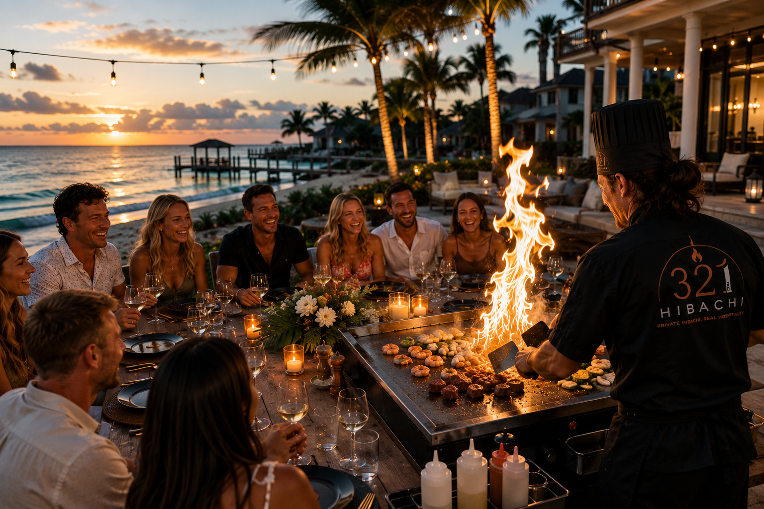 Guests enjoying an upscale outdoor private chef experience along Florida's Emerald Coast.