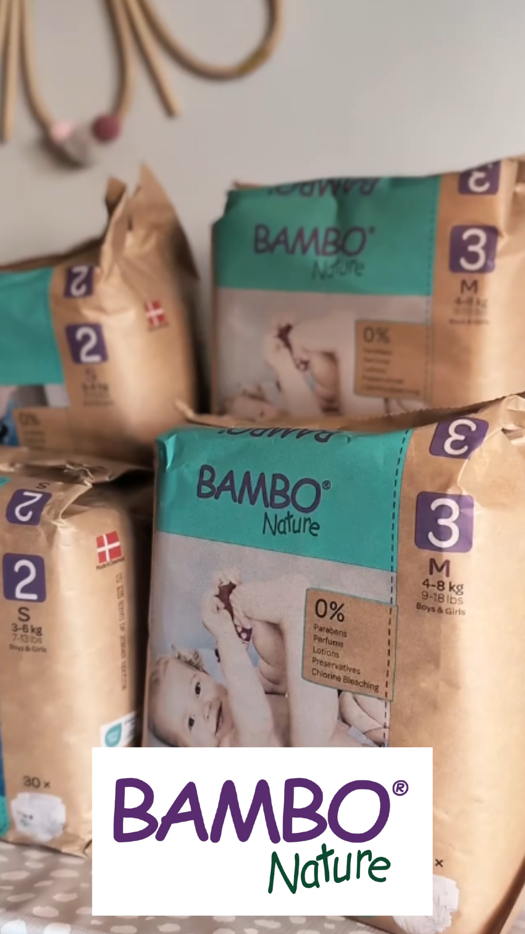 Bamboo Nature disposable diapers for boys and girls, size 3 medium, 4-8 kg, 9-18 lbs, with no parabens, perfume, lotions, preservatives, or chlorine bleaching.