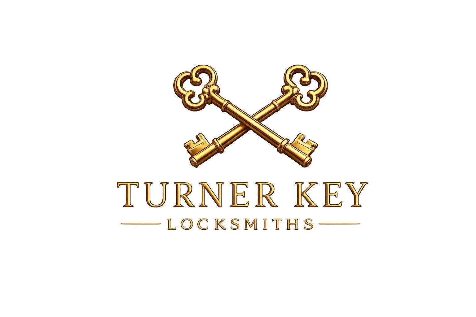Gold-colored logo with two crossed vintage keys above the text 'Turner Key Locksmiths'.