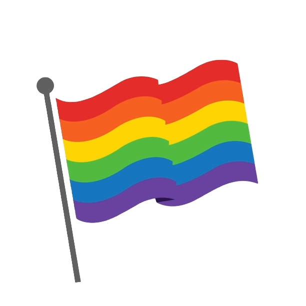 A flag with rainbow stripes, representing LGBTQ+ pride, waving on a flagpole.