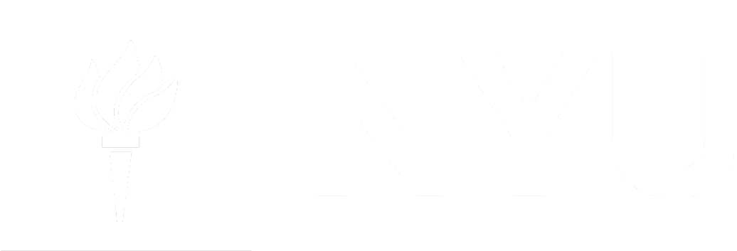 New York University logo with a torch icon and the letters NYU