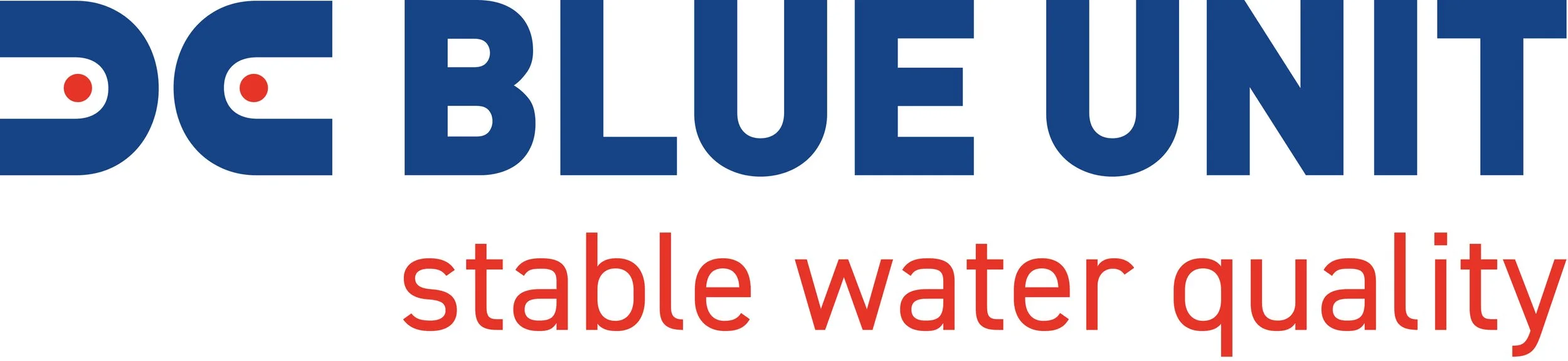 Logo of Blue Unt with the text "blue unt" in large blue letters and "stable water quality" in smaller red letters.