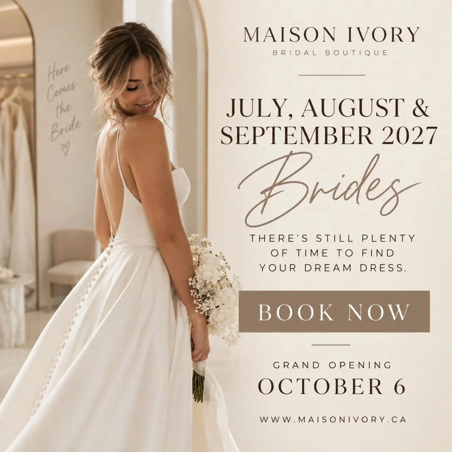 Summer 2027 brides &mdash; you still have time 🤍

Your dream dress is waiting.

✨ Online booking is now open ✨

Reserve your private bridal appointment at Maison Ivory and let&rsquo;s find the one.

Grand Opening October 6 🤍

Book online at
www.mai