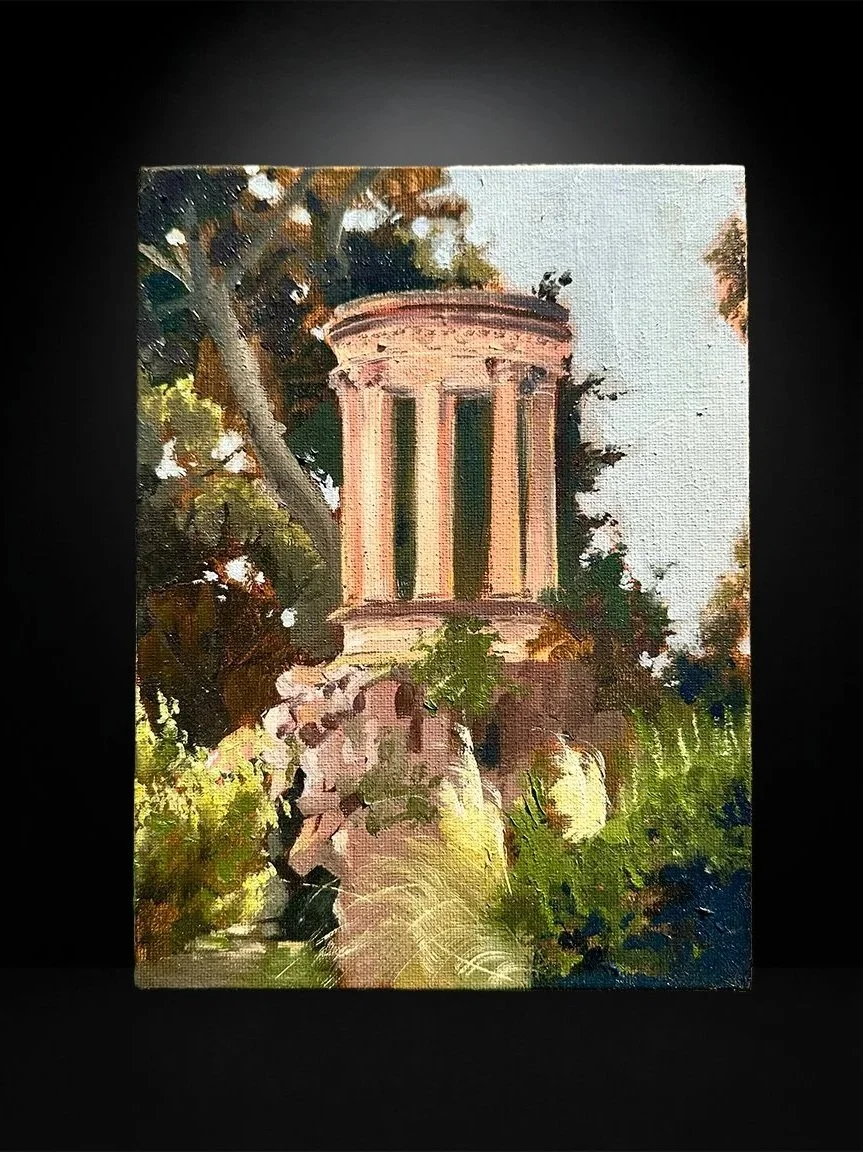 Paisaje con pérgola Nº 2
(20 X 30 cm)
Óleo sobre tablilla